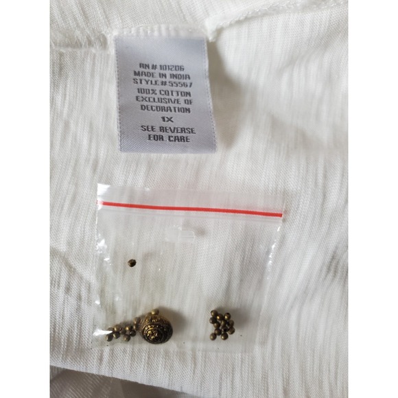 Soft Surroundings Embroidered Beaded Hooded Tunic Top 1X Cotton White 3/4 Sleeve - Picture 5 of 9